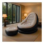 The Divine Tales Inflatable Lounge Chair with Air Pump & Footrest, 2-in-1 Folding Portable Recliner Sofa for Indoor Living Room, Bedroom, Office, Balcony, Outdoor Camping, Travel & Garden Use
