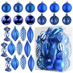 Prextex Blue 24-Piece Shatterproof Christmas Ball Ornaments The Perfect Glitter Balls, Christmas Tree Baubles Christmas Decorations, Exquisite Xmas Combo of 8 Christmas Balls and Shape Styles