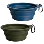 PetBonus 2-Pack Large Silicone Collapsible Dog Bowls, 34oz/1000ml BPA Free Portable Foldable Travel Bowl for Pet Cat, Food Water Feeding Dish for Camping with 2 Carabiners (Army Green, Navy Blue)