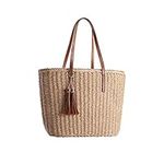 YXILEE Large Straw Bags For Women | Straw Travel Beach Totes Bag M Woven Summer Tote Handmade Shoulder Bag Handbag