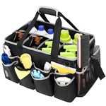 HODRANT Extra-large Wearable Cleaning Caddy, Cleaning Organizer Bag for Cleaning Products, Housekeeper Tote with Pad, Handle & Divider, Car Wash Tools Bag for Detailing Supplies, Bag Only, Gray Edge