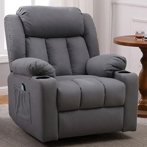 Ketaiyou Rocker Swivel Recliner Chair for Adults, Overstuffed Large Manual Recliner Glider with Massage and Heat, Comfy Soft Fabric Living Room Reclining Sofa Chair(Technical Grey)