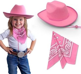SeptCity Toddler Pink Cowboy Cowgirl Hat and Bandana for Age 2-5 (Light Pink)