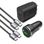 Super Fast Charger Type C Kit, VELOGK 25W PD PPS USB C Wall/Car Charger for Samsung Galaxy S24/S23 Ultra/S23+/S23/S22/S21/S20/Plus/Ultra/FE/Note 20/A71, iPad Pro, with 2X Nylon USB C-to-C Cable(3.3ft)