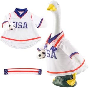 Yardfeath Porch Goose Outfits for US World Cup 2026, USA Soccer Fan Costume for Standard 23" Lawn Goose with Jersey, Mini Ball, Game Day & 4th of July Decor, Tailgate Gift