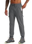 Willit Men's Hiking Cargo Travel Pants Lightweight Quick Dry Running Joggers Athletic Outdoor Pants with Zipper Pockets Deep Gray L