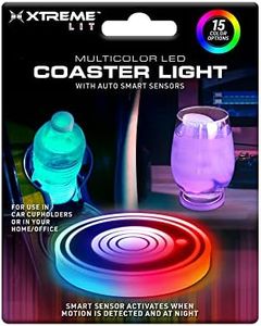 Xtreme Multi-Color LED Coaster Light, Cup Holder Light, Color-Changing, Universal Car Compatibility, Automatic Night Switch, Smart Sensor, Micro-USB Cable for Recharging, 15 Day Charge