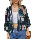 CHICALLURE Womens Short Sleeve Tops Floral Print Sheer Chiffon Hawaiian Shirts Loose Coverup(Black Pink Flower,2XL)