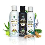 Allu's Hair Oil Allus Hair Oil|Allus Kalonji Indigo Oil|Allus Moringa-Fenugreek Hair Oil|For Men & Women & Children|Control Hair Fall & Dandruff - 100Ml X 3