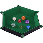 SIQUK Double Sided Dice Tray, Folding Hexagon PU Leather and Dark Green Velvet Dice Holder for Dungeons and Dragons RPG Dice Gaming D&D and Other Table Games