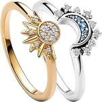 Pair of Celestial Sun and Moon Ring Set, Friendship Promise Matching Rings, Anniversary Birthday Gifts for Women (10, A)