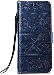 Teletel Elephant Embossing Ethinic Design Flip Cover with Card & Cash Wallet Case | Magnetic Closure (Blue) for Apple iPhone 13