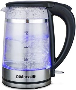 Paul Russells Electric Kettle, Quiet fast Boil, Double Layer Glass,3000W 1.5L with Blue LED, Boil-Dry Protection, Stainless Steel plate, Fast Boil Hot water dispenser, Instant Kettle, Black
