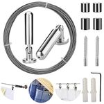 Pinowu Wall Mount Curtain Wire Rod Set for Art Display - Stainless Steel Photo Hanging Wire Clothesline Wire Window Curtain Tension Wire Multi-purpose Crafts Organizer (5 Metres)