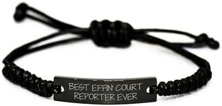 CUCOLUS Funny Court Reporter Gifts - Best Effin' Court Reporter Ever Black Stainless Steel Rope Bracelet - Adjustable Birthday Unique Gift for Men or Women