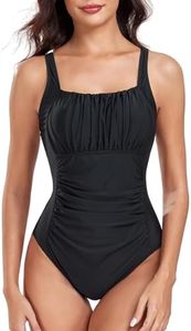 FLYILY Trajes de Baño de una Pieza para Mujer Unido Plisado Retro Bañador Mujers Control Abdominal Bañador(Black,L)