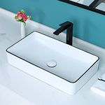 Davivy 23.6'' x 13.3'' Rectangle Vessel Sink with Pop Up Drain,Bathroom Vessel Sink,Bathroom Sinks Above Counter,White Vessel Sink,Counter Top Sink,Ceramic Vessel Sink for Bathroom