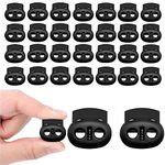 GYTFOG 30 Pack Toggles for Drawstrings Cord Locks Set, Black Drawstring Toggles,Toggles for Drawstrings, Dual-Holes Spring Cord Locks Set Black Double Holes Spring Toggle Loaded Plastic Round Cord