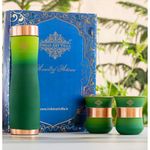 INDIAN ART VILLA Copper Bottle & Glass Gift Set - 950 ml Water Bottle & 2 Glasses (300 ml Each) - Pure Copper with Green Ombre Silk Finish, Perfect for Gifting & Everyday Use