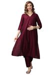 The Mom Store Maternity and Nursing Kurta Set | Silk | Pre and Post Pregnancy | Comfortable | Nursing Zipper | Kurta & Pant | Marilyn Merlot | S |