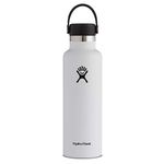 HYDRO FLASK - Water Bottle 621 ml (21 oz) - Vacuum Insulated Stainless Steel Water Bottle with Leak Proof Flex Cap and Powder Coat - BPA-Free - Standard Mouth - White