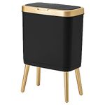 Procade Office Trash Can with Lid, Black Bathroom Trash Can with Gold Edge, Modern Narrow Garbage Can with Legs, Slim Plastic Trash Bin for Bedroom, Living Room,Kitchen,Toilet, 4 Gallon