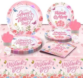 Mother's Day Party Supplies Happy Mother’s Day Party Decorations, Mother's Day Plates and Napkins Folks Knives and Spoons for Mother's Day Party Supplies Decorations, Serve 12 Guests