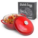 Segretto Cookware Enameled Cast Iron Dutch Oven with Handle, 6 Quarts, Rosso (Gradient Red) Cast Iron Dutch Oven with Lid | Enameled Crock Pot Dutch Ovens comes with Silicone Pot Holders