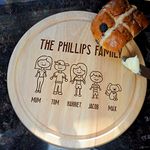 eBuyGB Personalised Round Wooden Chopping Board Custom Family Portrait, Mother's Day Gift, Hand Drawn Stick Figures, Family Name, Cutting Board, Cheese Board, Housewarming, Birthday