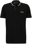 BOSS Mens Paddy Pro Contrast-Logo Polo Shirt in a Cotton Blend Black, Black, S