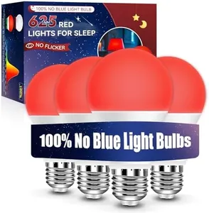 Neporal 625nm Red Light Bulbs for Sleep 9W, 100% Blue Light Blocking Red Night Light, Red Light Bulb for Melatonin Promoting, A19 60W Equivalent Dim Light Bulbs for Bedroom, Baby Nursery,4 Packs