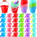 Didaey 60 Pcs Beach Sand Buckets and Shovels, Include 30 Beach Sand Pail Sand Bucket 6 Colors Bucket with a Castle Design Inside and 30 Sand Shovels for Boys and Girls Summer Party (7.5 x 5.9 Inch)