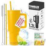 Markori 1.2L Stainless Steel Insulated Water Tumbler With Lid And Straw |12hr Hot & 8hr Cold| Fits Cup Holder| Leak Proof| For Gym, Office,Travel| Includes 2 Straw,1 Brush & Free Ebook (Lemon Lush)