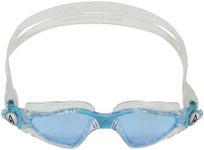 Aquasphere Kayenne Jr Kids Swim Goggles - Junior Oversized Anti-Scratch Lens Design, Comfortable Allergenic Leak Free Fit | Unisex Children, Blue Tinted Lens, Transparent/Aqua Frame