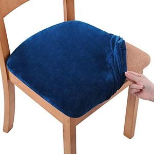 Smiry Velvet Seat Covers for Dining Room Chair Set of 6, Stretch Fit Removable Washable Chair Seat Cushion Protector Slipcovers with Ties, Federal Blue