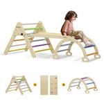 BanaSuper Colorful 3 in 1 Climbing Triangle Ladder with Ramp & Arch Triangle Climber Set Montessori Climbing Toys for Kids Indoor Playground Play Gym Gift for Children