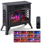 INMOZATA Free Standing Electric Fire Stove with Remote Control, 12 Colors LED Log Flame Effect, 3 Heater Modes 900W/1800W/ECO, Adjustable Thermostat, Dimmer, Overheat Protection, Child-Lock Protection