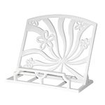 Vintage Cast Iron Cookbook Stand - Elegant Recipe Book Display Holder with Daffodil Pattern for Kitchen Counter Decoration, White