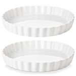 LOVECASA Porcelain Pie Pan Quiche Baking Dish,10 Inch Non-Stick Round Pie Dish Quiche Pan,Tart Pan with Ruffled Edge,Pie Plate for Apple, Quiche, Pot Pies, Tart,Set of 2, White