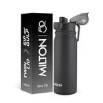 MILTON Reva 750 ISI Certified Stainless Steel Water Bottle with Twin Lid Sip or Gulp, 750ml | Single Wall, BPA-Free, Leakproof | Sturdy Handle | Ideal for Home, Office, Gym & Travel, Black