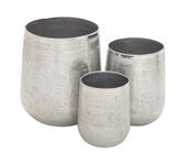 Deco 79 Aluminum Indoor Outdoor Planter with Hammered Design, Set of 3 21", 16", 13"H, Silver