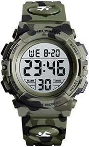 SKMEI Kids Watch, Digital Sports Waterproof Watch for Boys Girls, Outdoor Multifunction Chronograph with Colorful LED Backlight Analog Watches for Children, Camo Green, 1.89*1.69*0.63 inch, sports