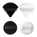 Powder Puff, 4 Pack Powder Puff Face Triangle with Round Powder Puffs, Makeup Setting Powder Puffs for Loose Powder Soft Body Cosmetic Foundation (Black, White)