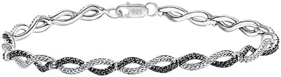 Dazzlingrock Collection 0.20 Carat (ctw) Round Black Diamond & White Diamond Swirl Infinity Tennis Link Bracelet for Women in 925 Sterling Silver