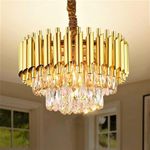 SUANI Golden Italian K9 Crystal Pendant Ceiling Chandelier | Luxury Chandelier for Home | Chandelier for Home Decoration | Jhumar for Home | Jhoomar for Home | Chandelier Light Gold, Round (300) mm