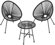 SONGMICS Garden Patio Furniture Set 3 Pieces, Acapulco Chair, Outdoor Seating, Glass Top Table and 2 Chairs, Indoor and Outdoor Conversation Set, Black GGF013B02