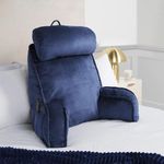 OHS Reading Pillow for Bed Adult, Detachable Neck Roll Cuddle Cushion with Head Rest High Back Support Cushion with Arms & Pocket Gaming Cushions for Boys Girls Sit Up in Bed Pillow, Navy Blue