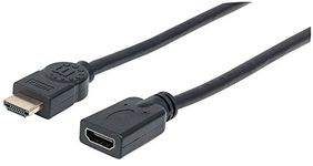 Manhattan High Speed HDMI Extension Cable with Ethernet, HDMI Male to Female, Port Saver, 4K, HEC, ARC, 3D, Shielded, 20cm, Black, Polybag