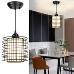 DLLT Farmhouse Pendant Light Fixtures, Black Pendant Lighting wtih Metal Cage, Industrial Pendant Hanging Lamp for Kitchen Island Dining Room Hallway, E26 Base