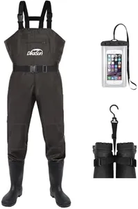 DikaSun Fishing Waders for Men & Women, Waterproof 2-Ply Nylon/PVC Chest Wader with Boots for Fly Fishing Sizes 4-14 Bootfoot Waders Lightweight